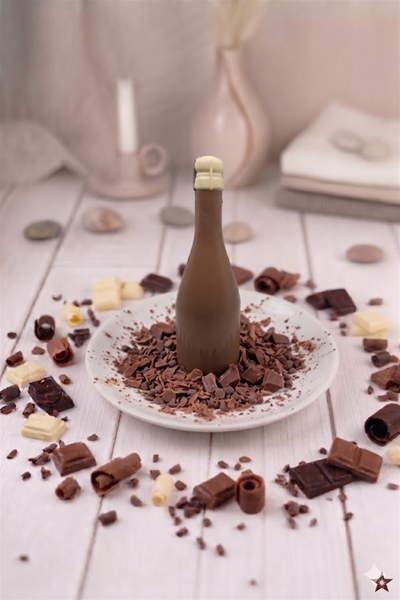 Fles groot chocolade met tekst